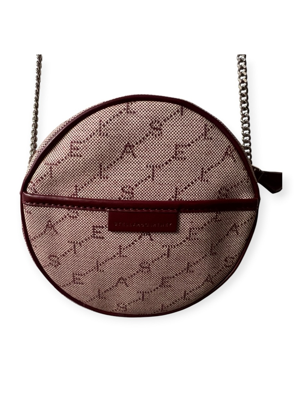 Stella McCartney Round Crossbody in Burgundy and Pink Jacquard